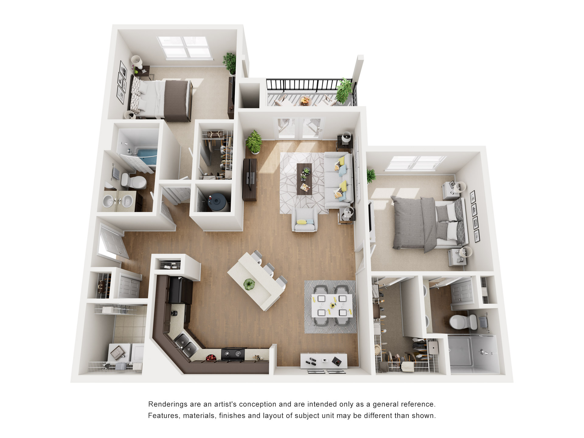 Floor plan for 2 beds, 2 baths, 1152 sqft